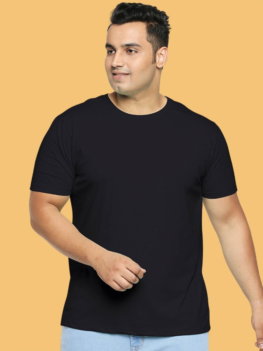 

Wear Your Opinion Men Plus Size Solid Round Neck Cotton T-shirt, Black