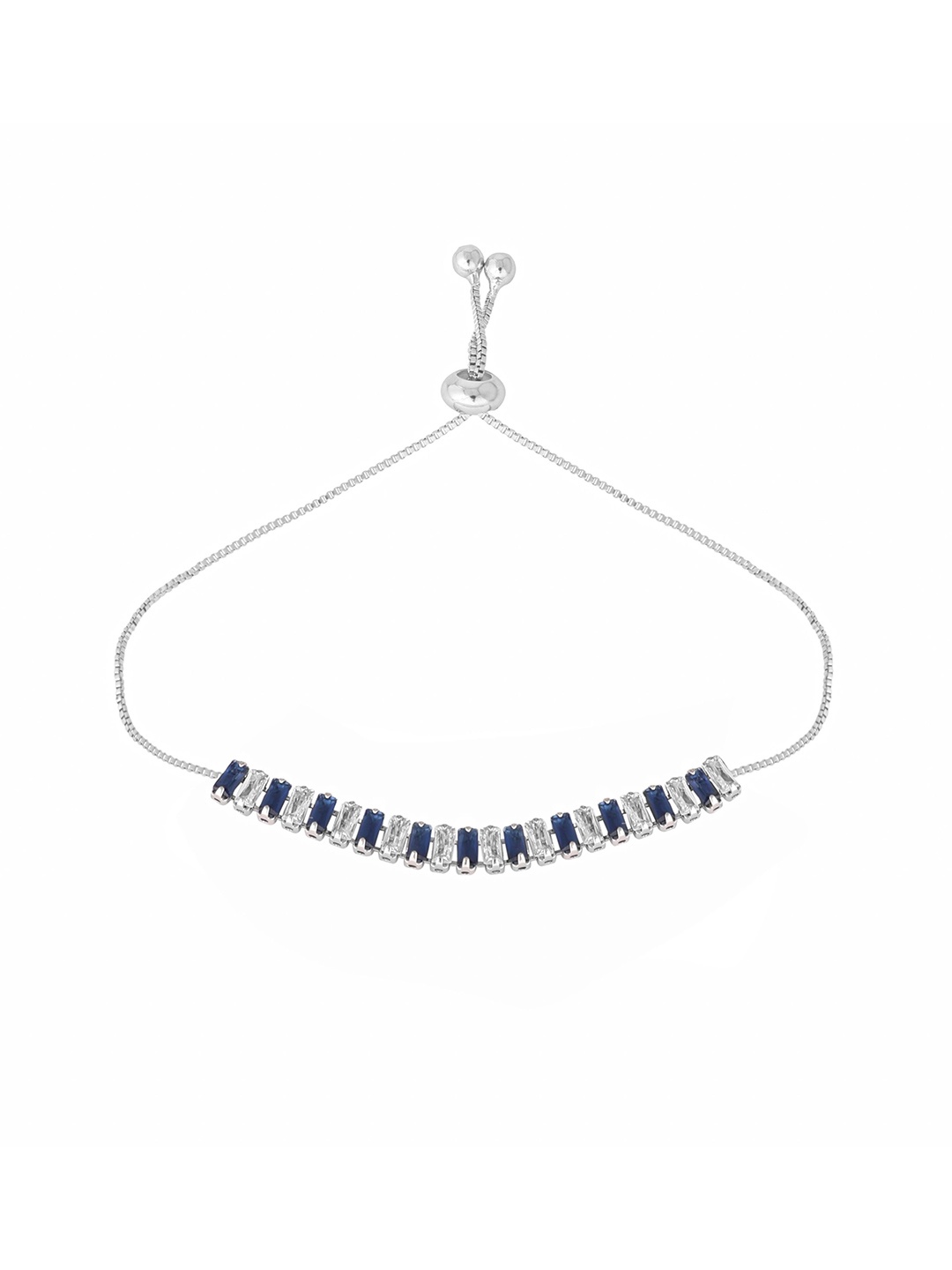 

Yinara Rhodium-Plated Artificial Stones Studded Anti Tarnish Link Bracelet, Silver