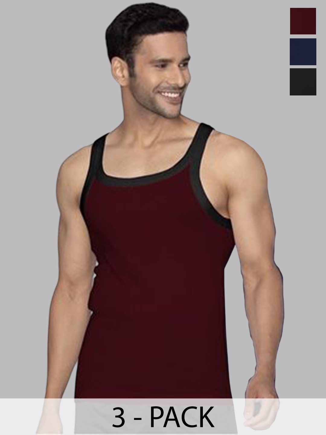 

HAP Men Pack Of 3 Pure Cotton Gym Innerwear Vests, Maroon
