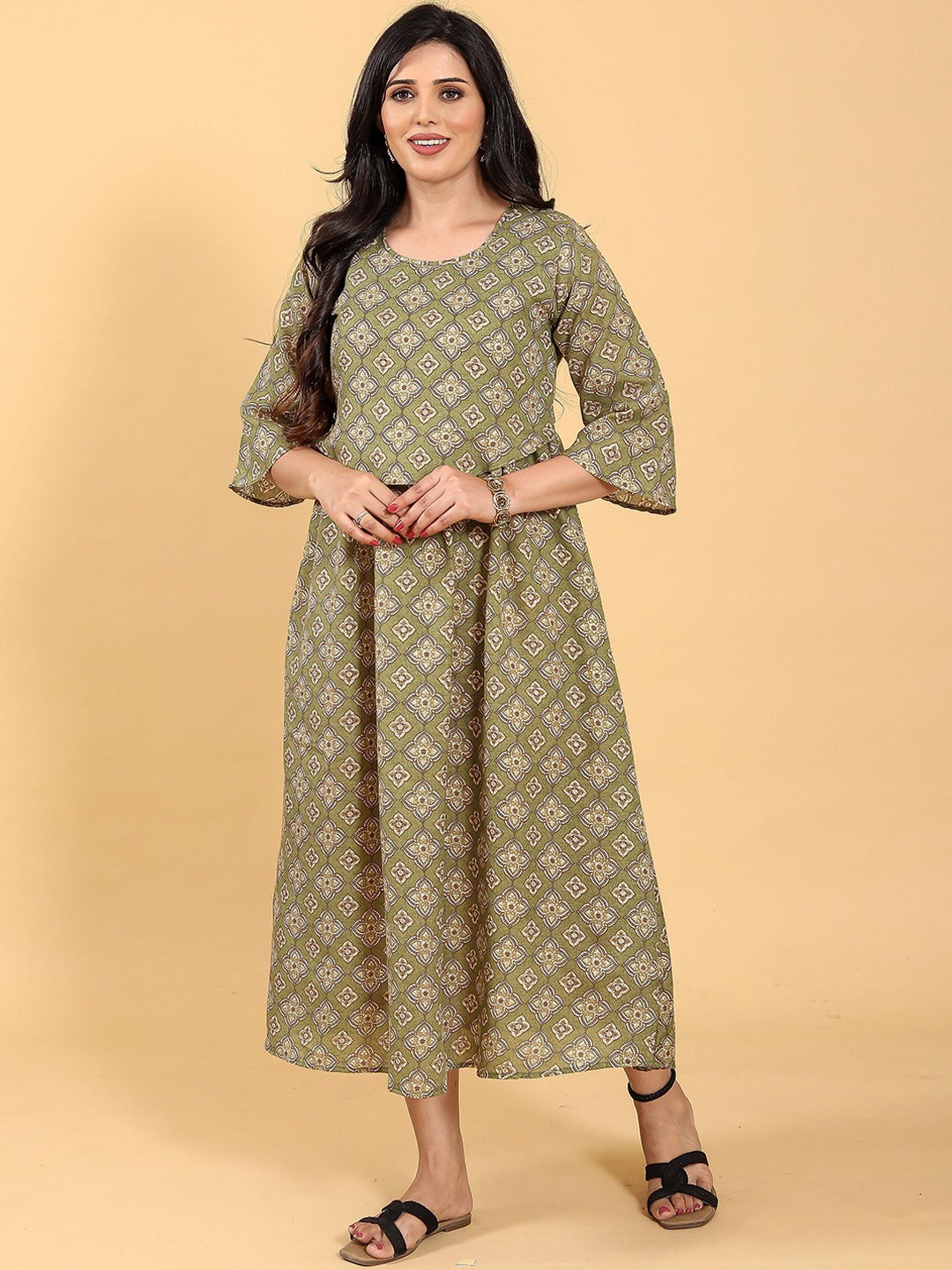

RITIJYA Floral Printed Fit And Flare Maternity Ethnic Dresses, Green