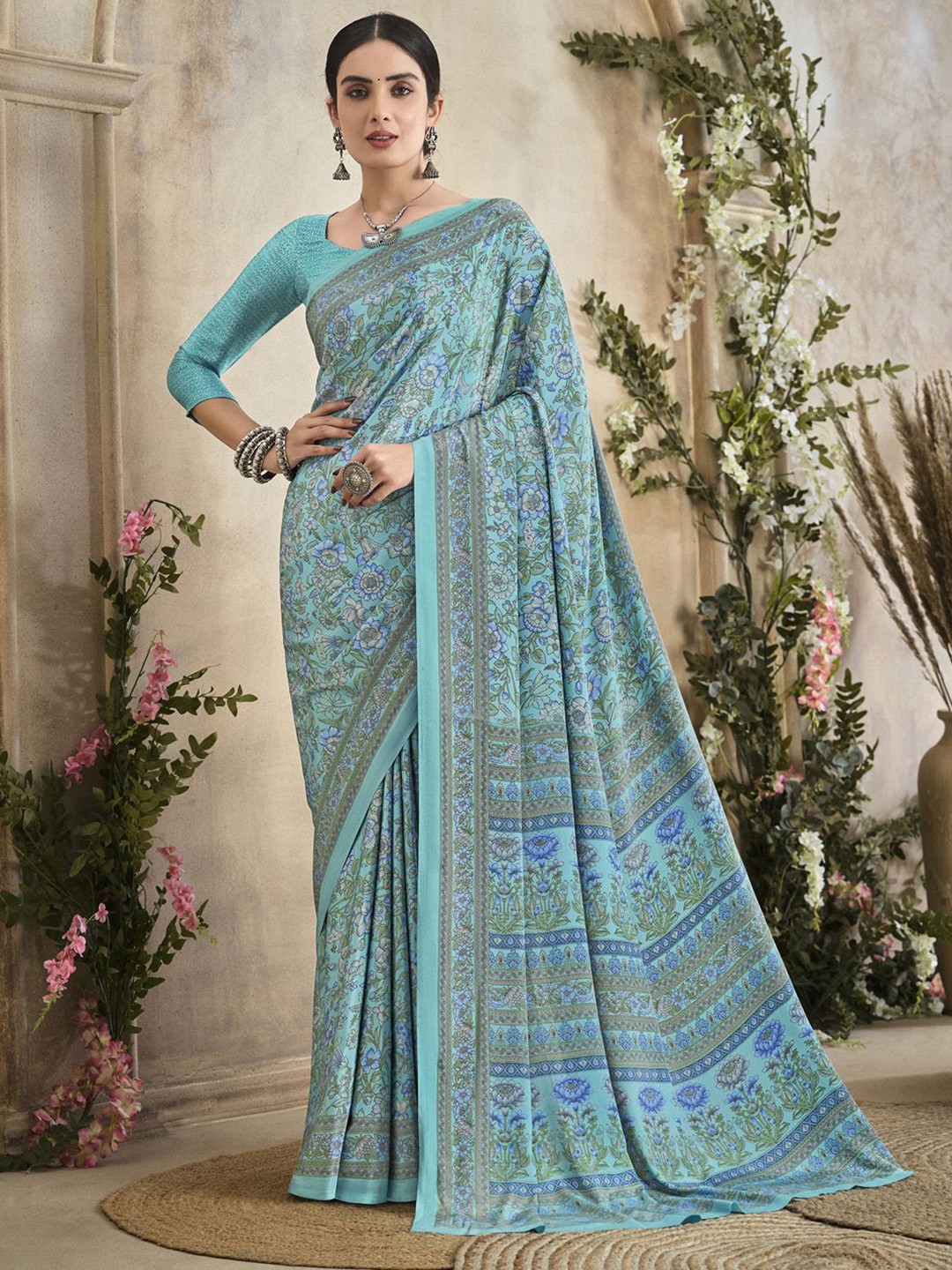 

Anouk Rustic Floral Printed Bagru Saree, Blue