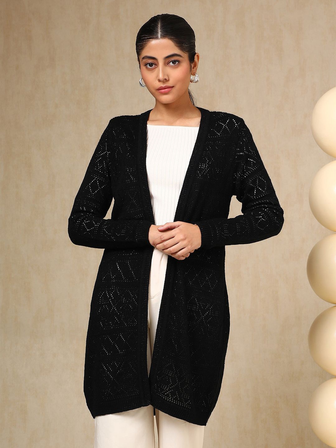 

Soch Black Self Design Longline Open Front Shrug