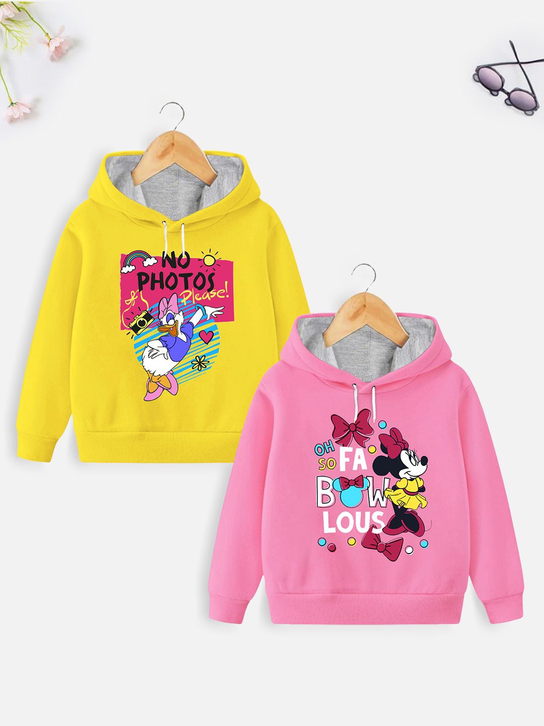 

Disney By Miss and Chief Girls Pack Of 2 Printed Hooded Sweatshirt, Yellow