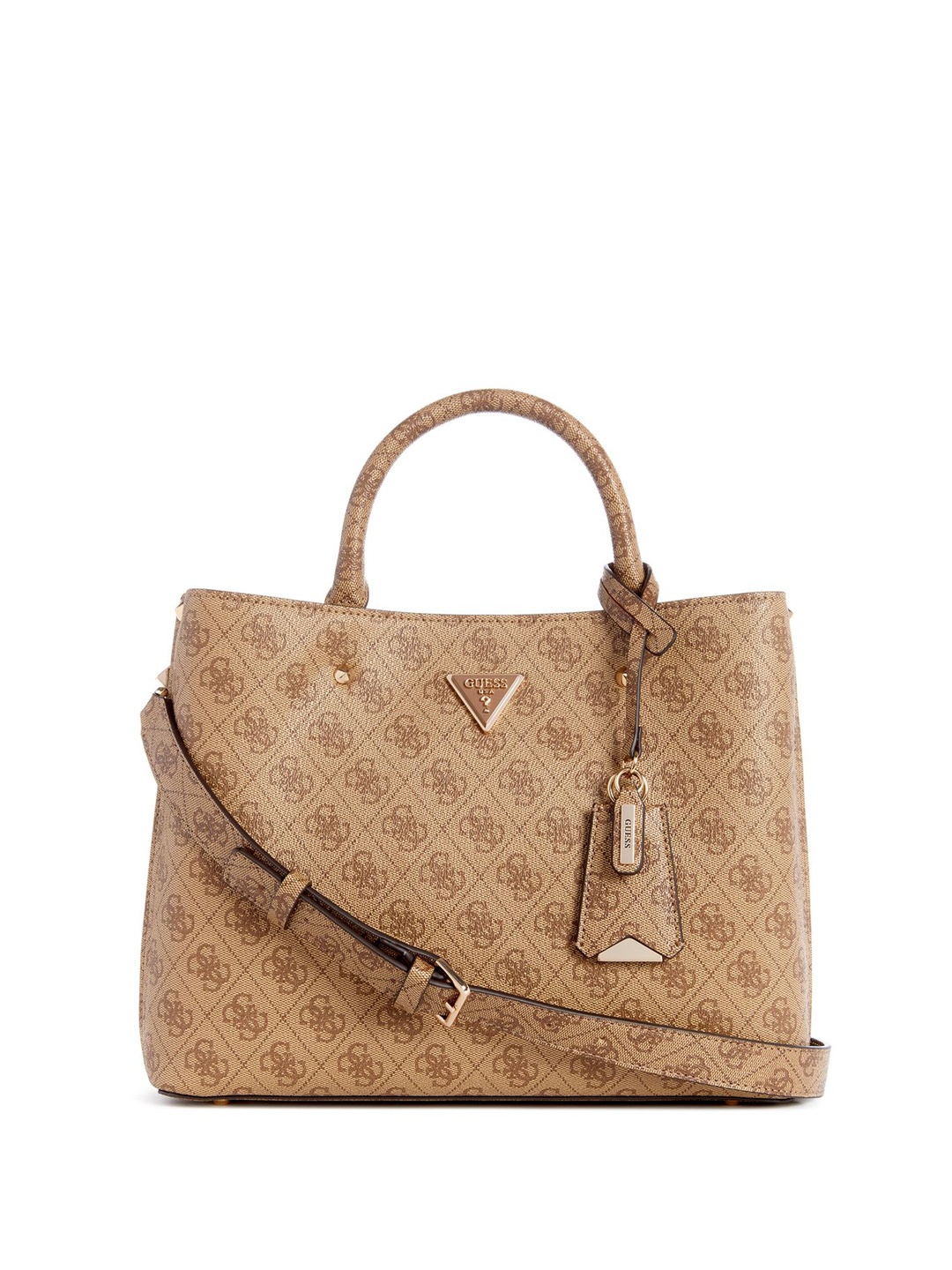 

GUESS Printed PU Bucket Satchel, Brown