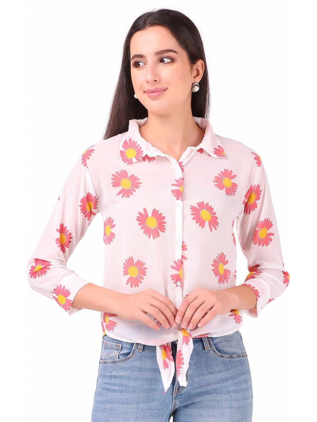

KASHIAN Floral Print Shirt Style Top, White