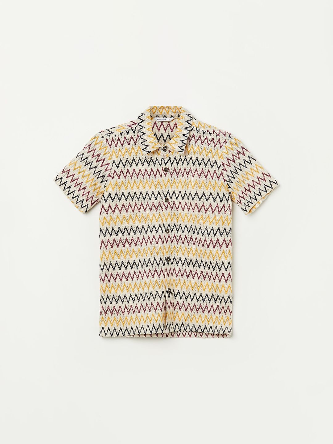 

Fame Forever by Lifestyle Boys Spread Collar Chevron Striped Cotton Casual Shirt, Beige