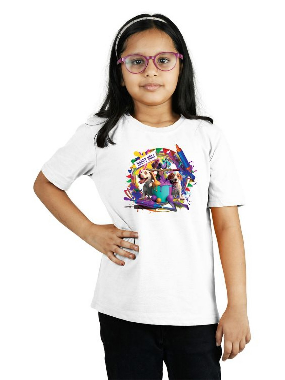 

Chombooka Girls Graphic Printed Round Neck T-shirt, White
