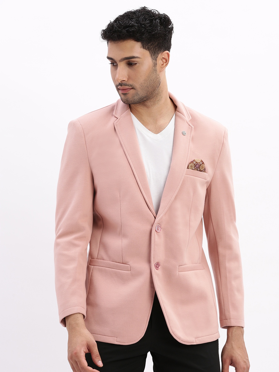 

SHOWOFF Notched Lapel Slim Fit Cotton Single Breasted Blazer, Peach