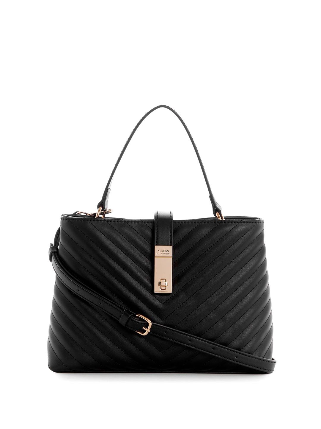 

GUESS Textured PU Structured Satchel with Quilted, Black