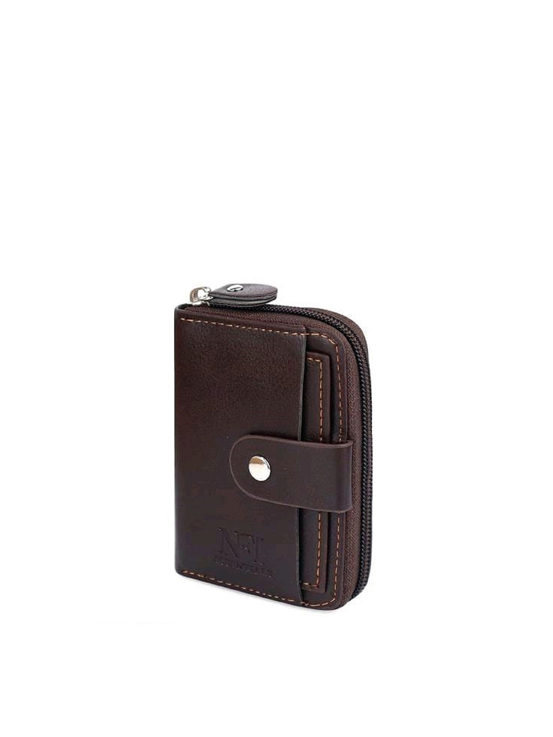 

WATCHSTAR Men Zip Detail RFID Protected Leather Card Holder, Coffee brown
