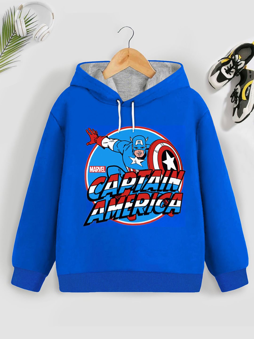 

Marvel by Miss and Chief Boys Cotton Avengers Printed Hooded Pullover Sweatshirt, Blue