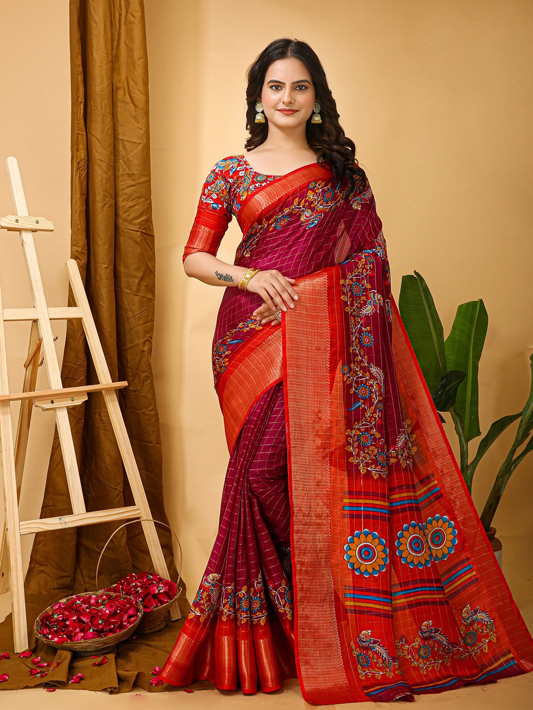 

HI FI NX Floral Kanjeevaram Saree, Pink