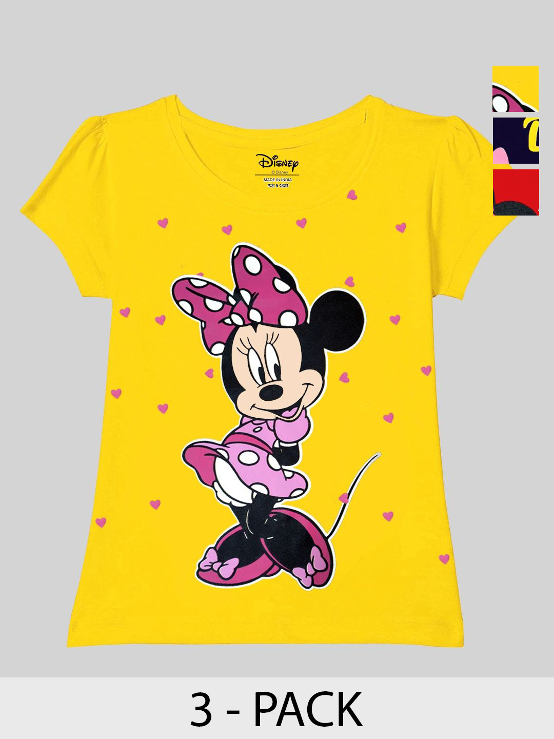

Disney By Miss and Chief Girls Pack Of 3 Minnie & Daisy Graphic Printed Cotton T-shirts, Yellow