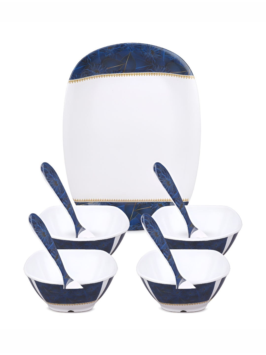 

Bataniya White and Teal 9 Pieces Floral Printed Melamine Dinner Set
