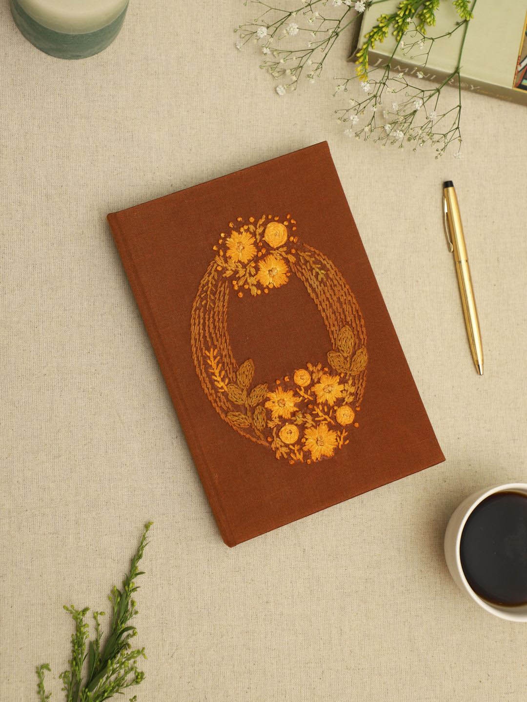 

DESIGN GAATHA Embroidered Diary Stationery, Brown