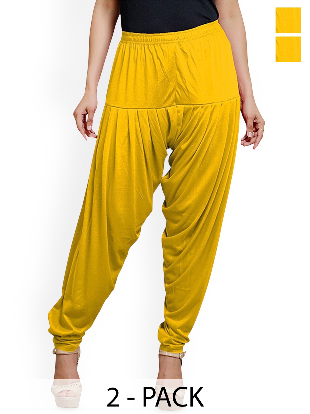 

AFRA GARMENTS Women Pack of 2 Mid-Rise Patiala, Yellow
