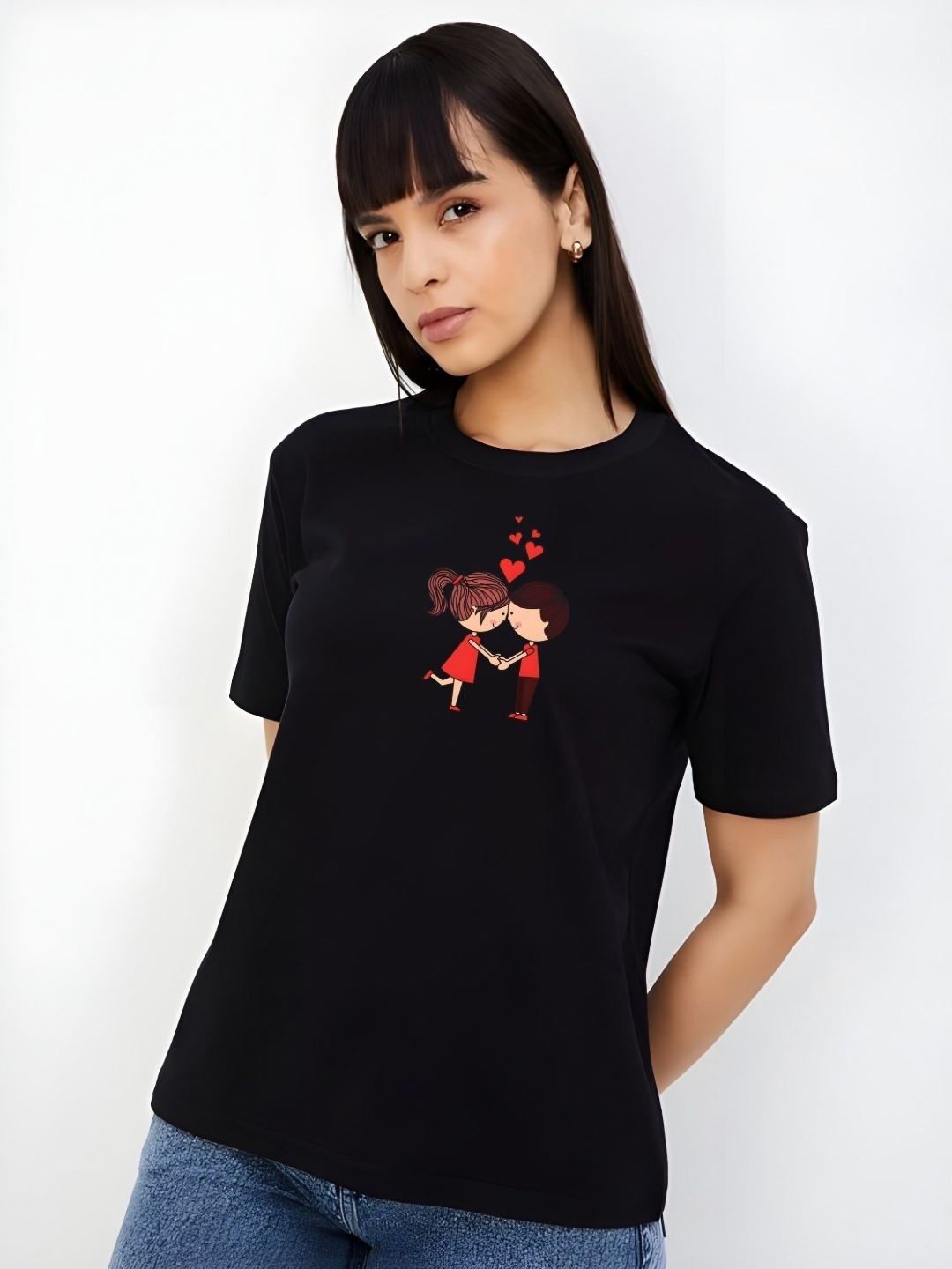 

Moda Rapido Women Graphic Printed Round Neck Cotton T-shirt, Black
