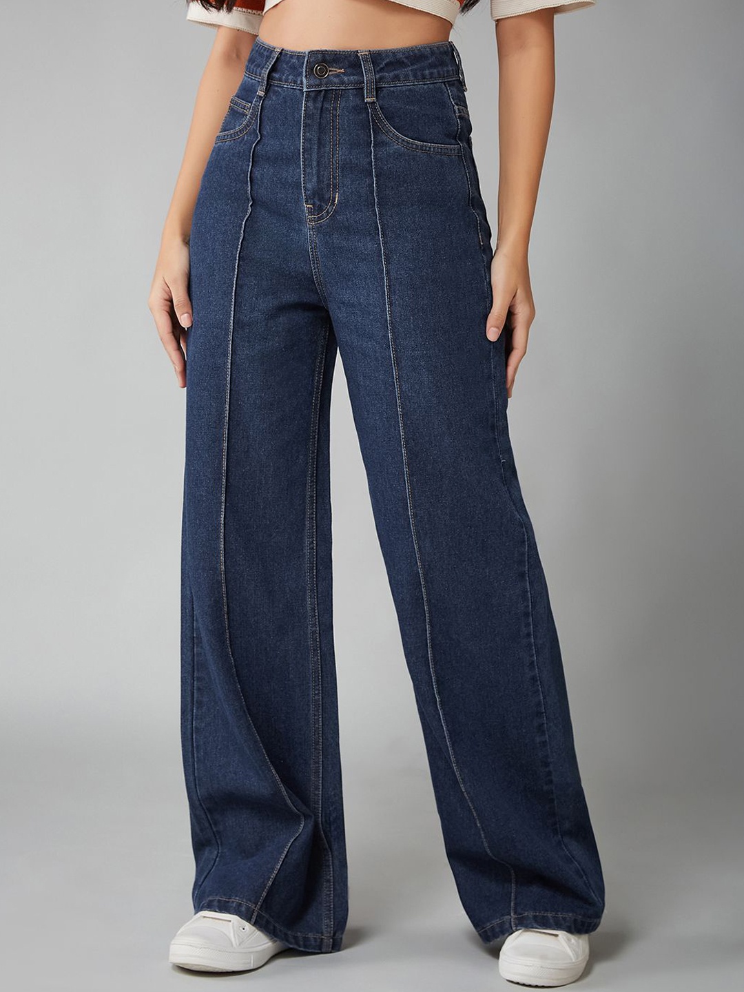 

DOLCE CRUDO Women Wide Leg High-Rise Stretchable Jeans, Blue