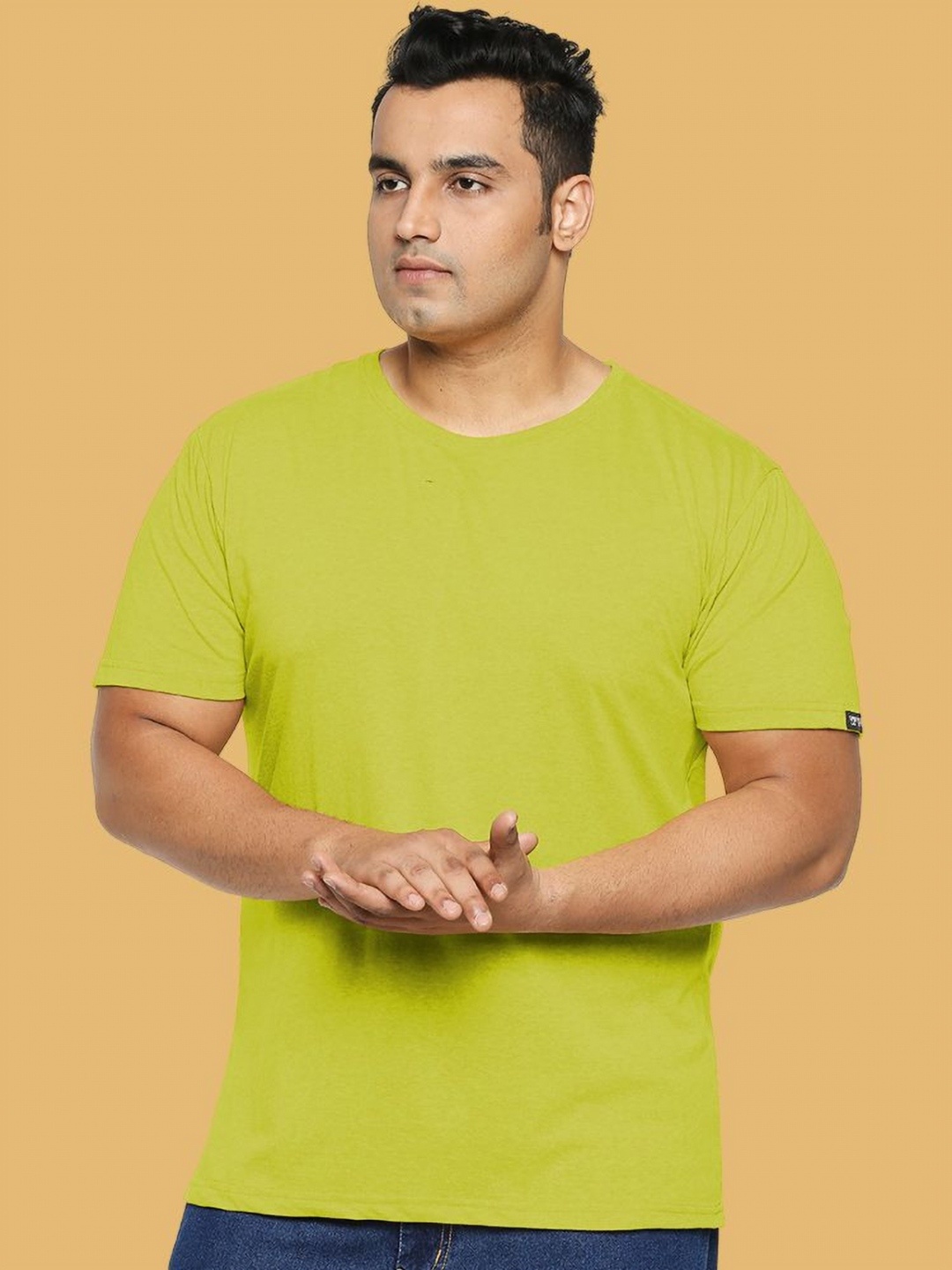 

Wear Your Opinion Men Plus Size Solid Round Neck Cotton T-shirt, Lime green