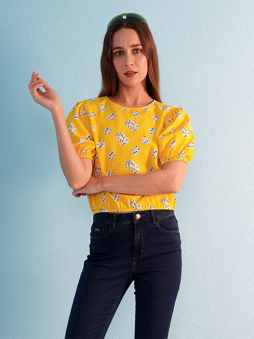 

ONLY Women Floral Printed Crop Top, Yellow