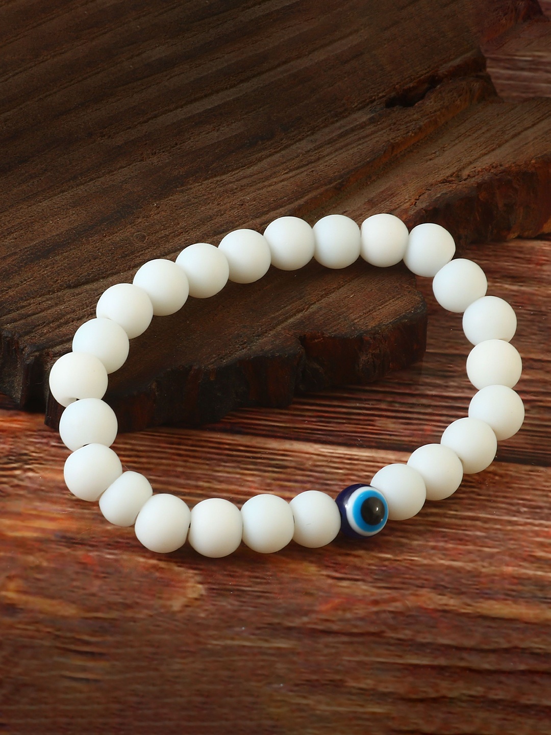 

Jewar Mandi Unisex Artificial Beaded Elasticated Evil Eye Charm Bracelet, White