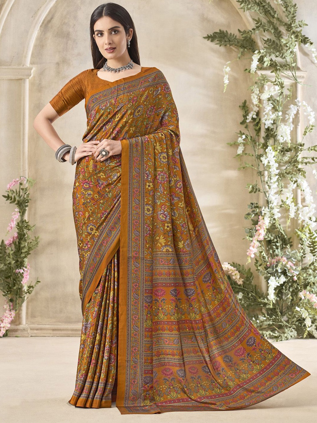 

Anouk Rustic Floral Bagru Saree, Mustard