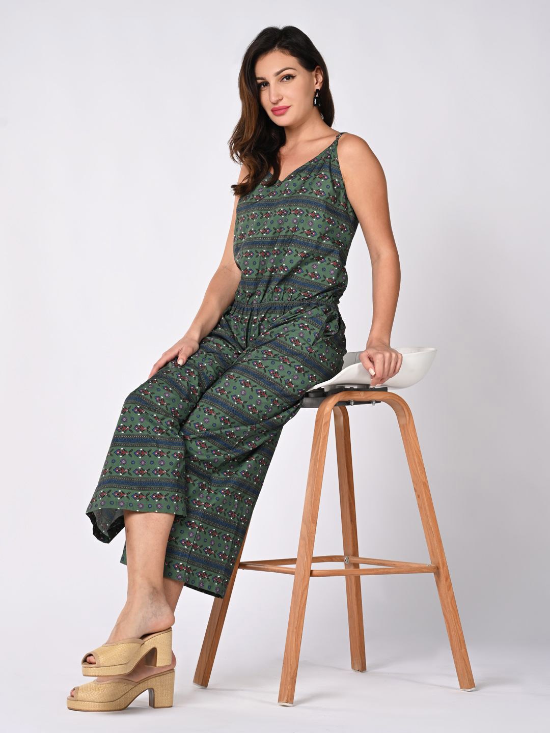 

Iti Women Printed Shoulder Straps Basic Jumpsuit, Green