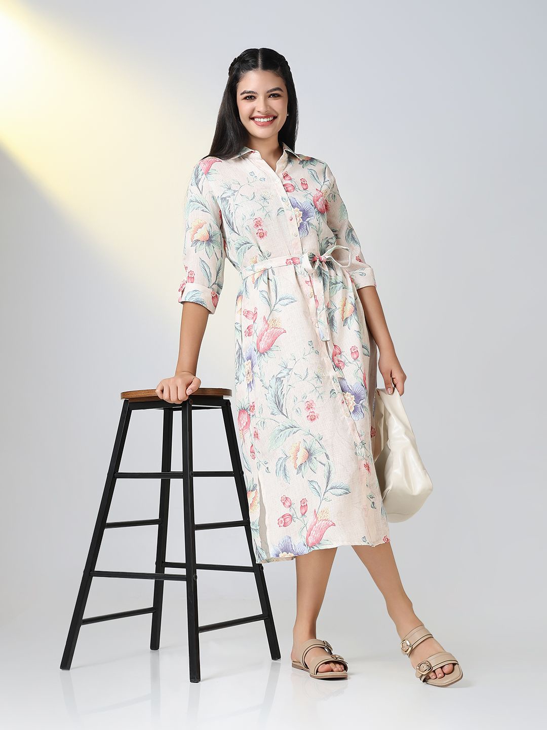 

SHOWOFF Women Floral Printed Shirt Dress, Cream