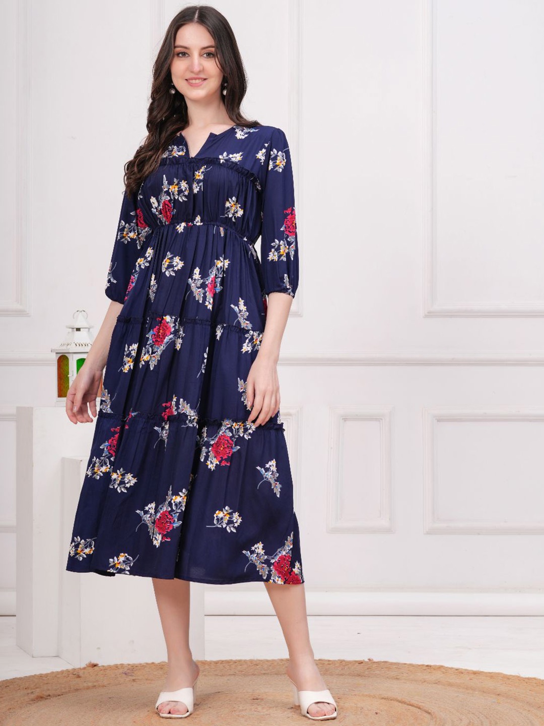 

BAESD Floral Crepe Formal Fit & Flare Midi Dress, Navy blue