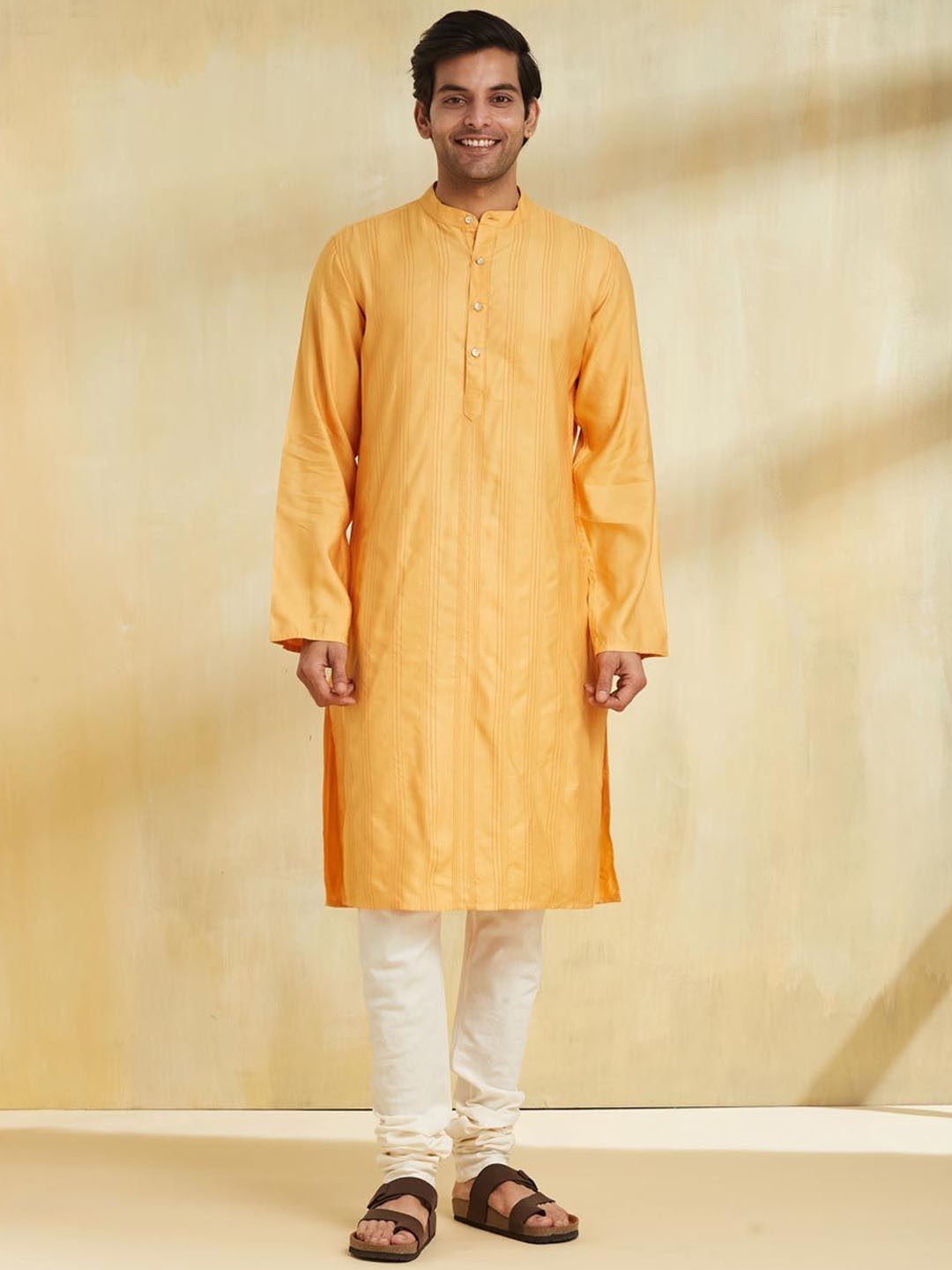 

Fabindia Thread Work Mandarin Collar Straight Kurta, Mustard