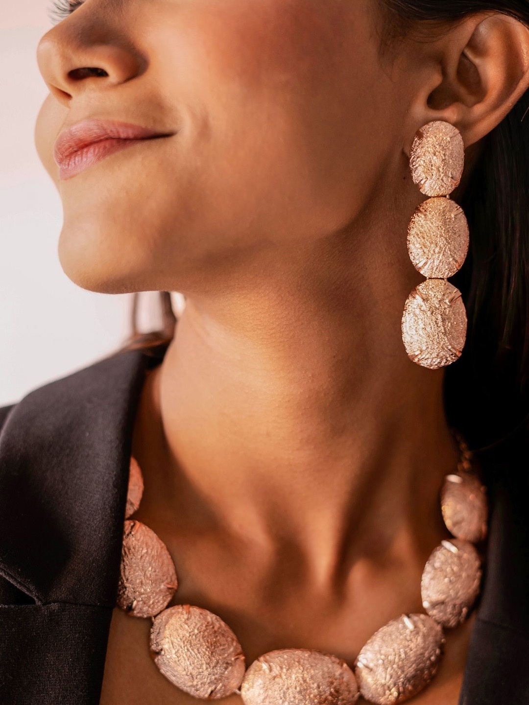 

House of Pehr Stunning Rose Gold Plated Double Ring Statement Earrings