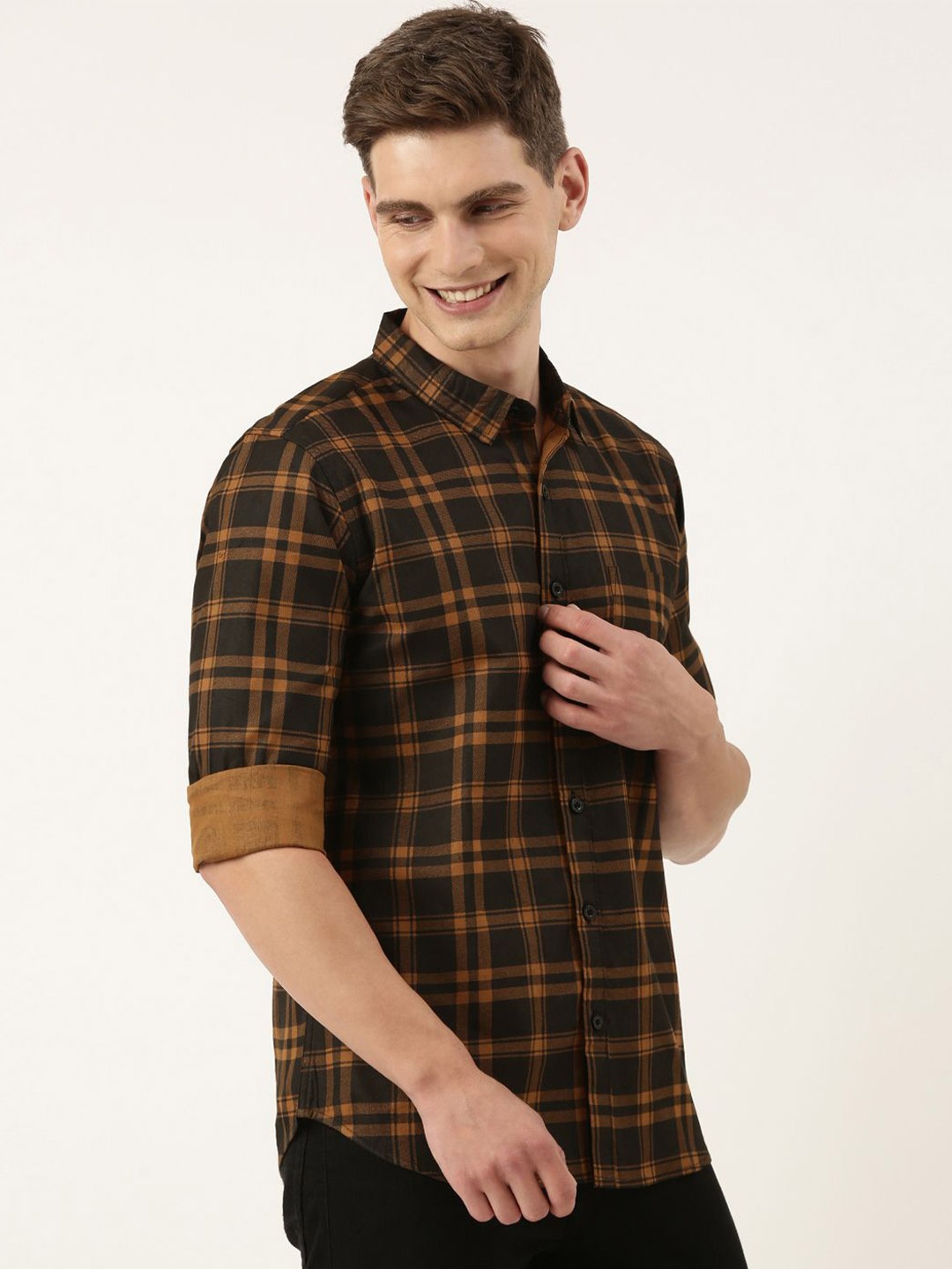 

Metronaut Men Tartan Checks Opaque Checked Casual Shirt, Mustard