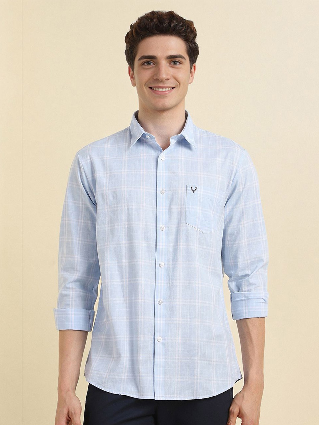 

Allen Solly Men Spread Collar Tartan Checked Cotton Casual Shirt, Blue