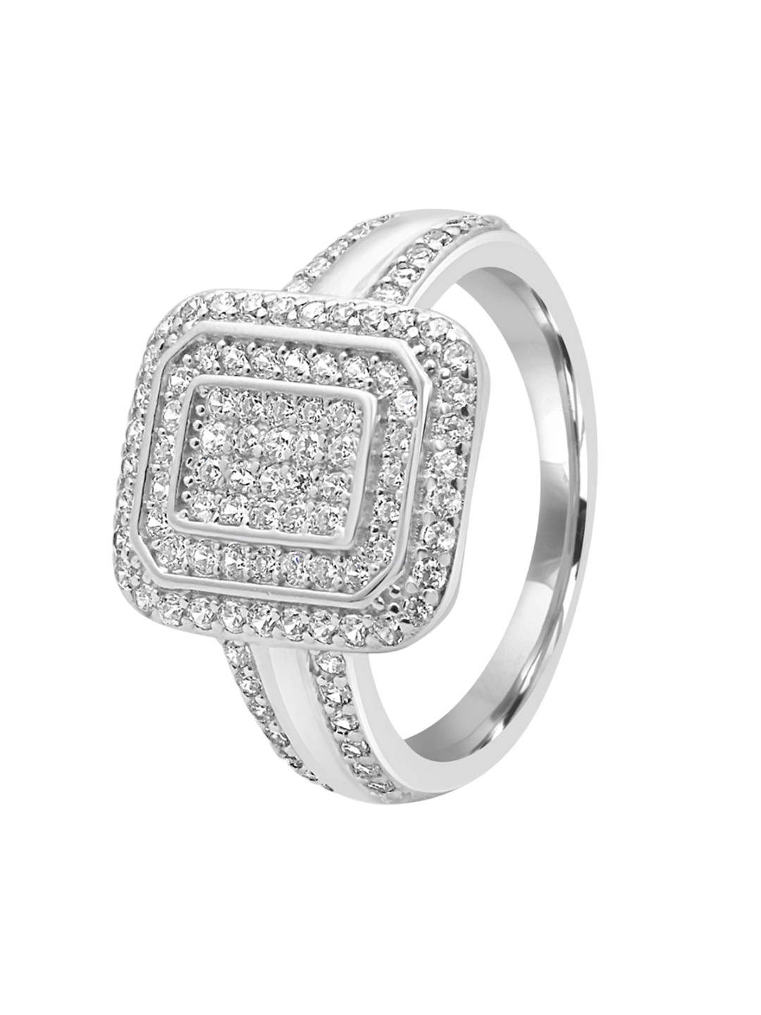 

925 SILLER 925 Sterling Silver Rhodium-Plated Cubic Zirconia Studded Finger Ring