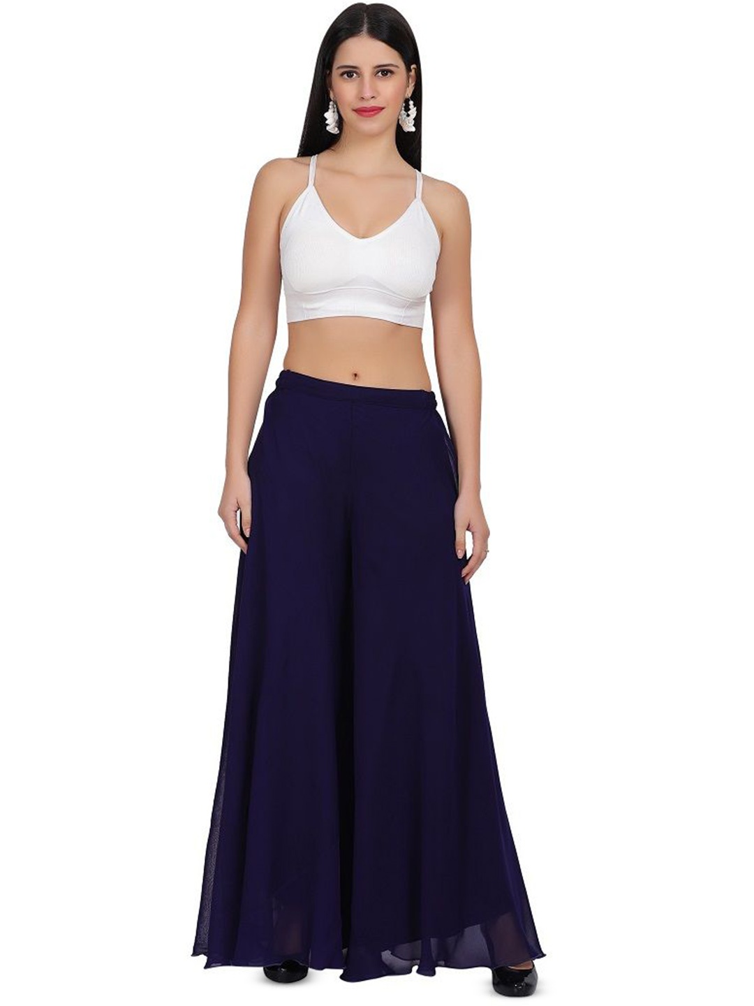 

Warsian Women Flared Georgette Palazzos, Navy blue
