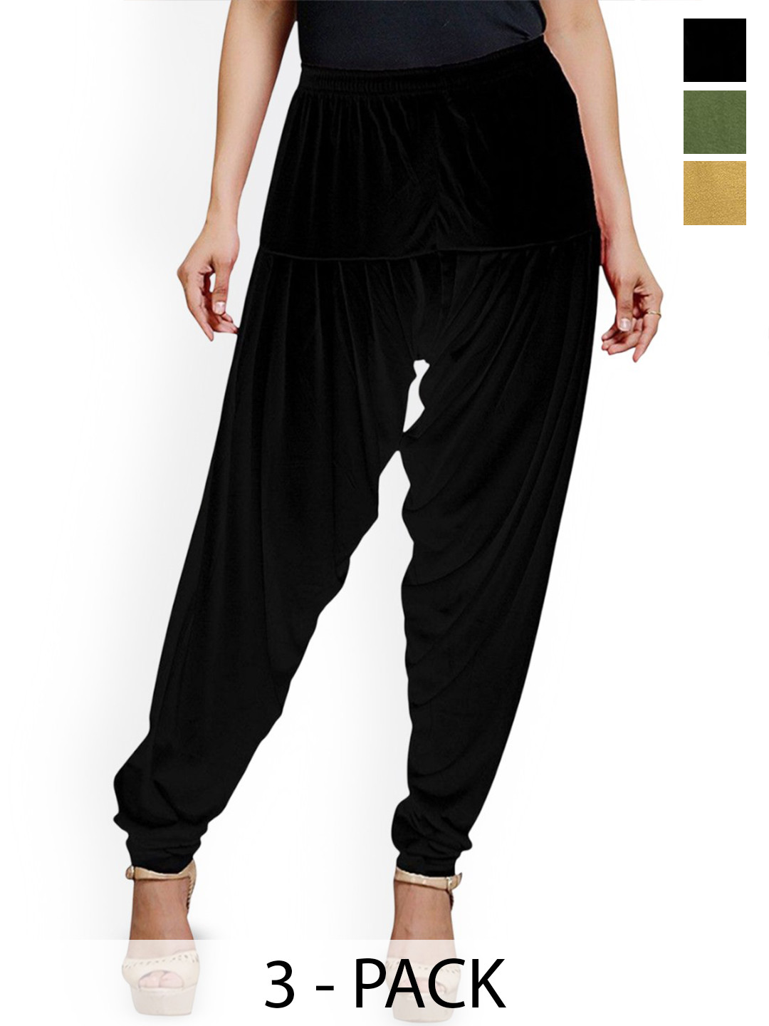 

AFRA GARMENTS Women Pack of 3 Mid-Rise Loose Fit Patiala, Black