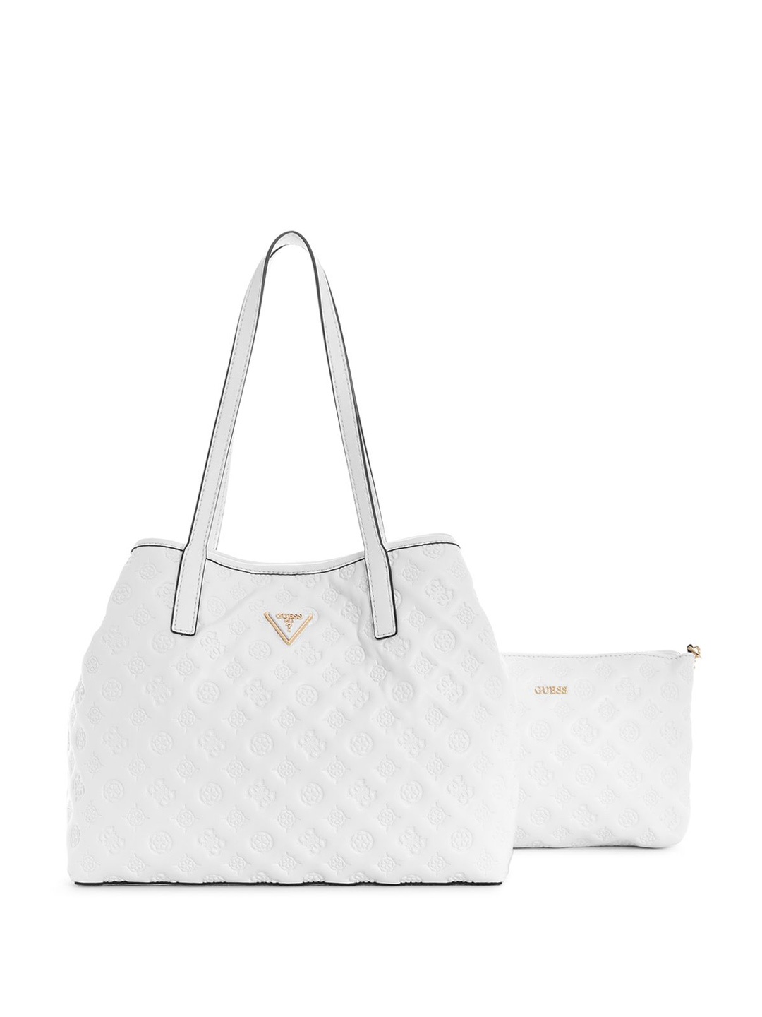 

GUESS Printed PU Bucket Tote Bag with Quilted, White