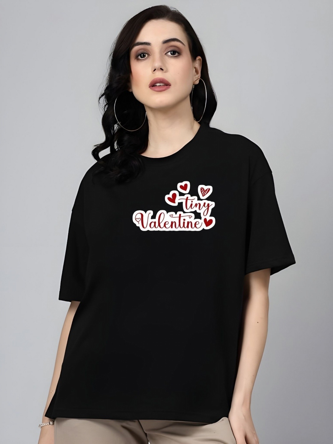 

SZN Women Graphic Printed Round Neck Cotton Oversized T-shirt, Black