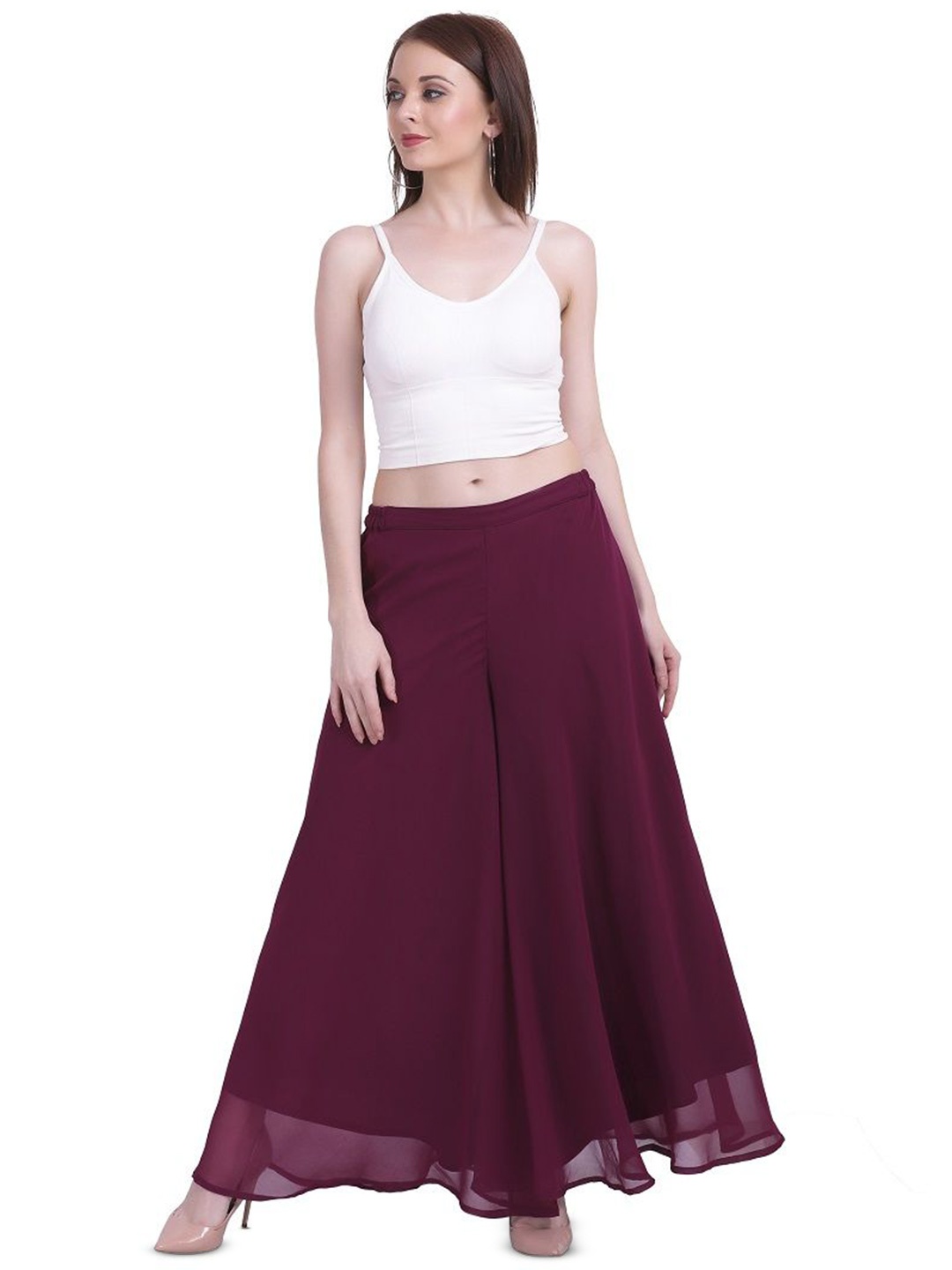 

Warsian Women Flared Georgette Slip-On Palazzos, Purple