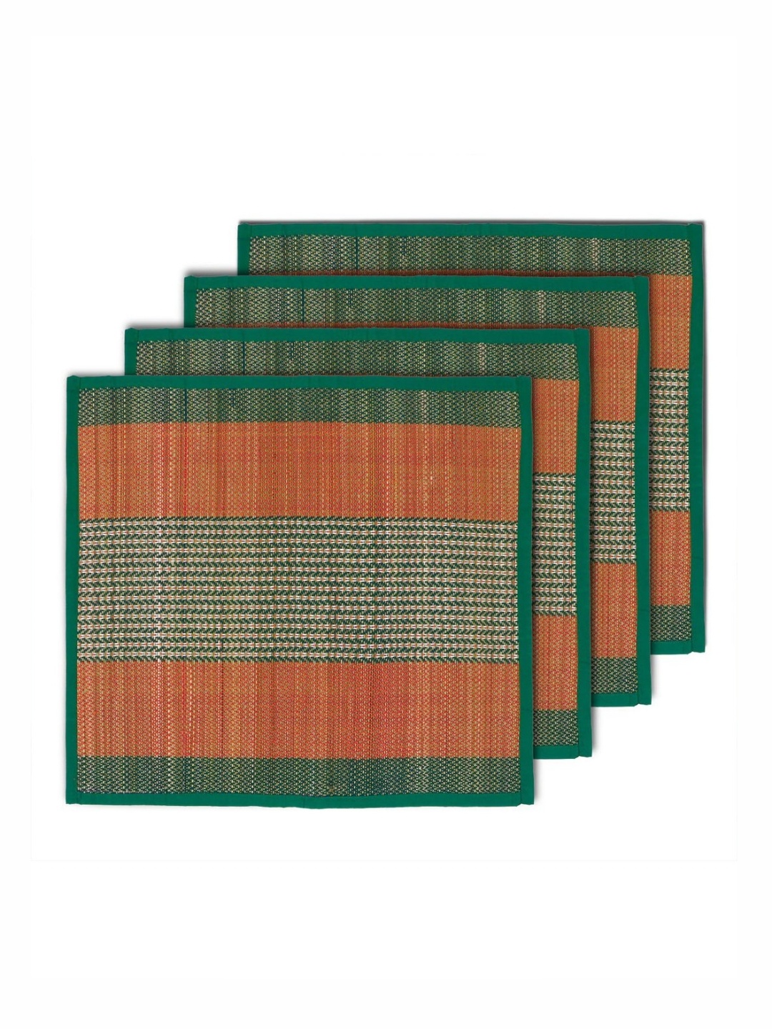 

HOKIPO 4Pcs Green & Orange-Colored Patterned Floor Mats