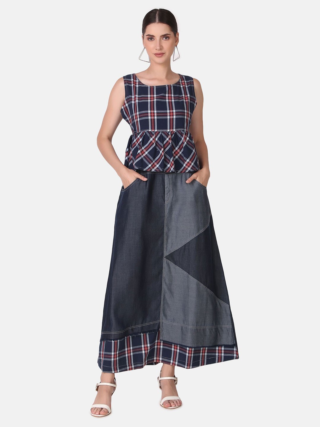 

Pose india Printed Denim A-Line Maxi Dress, Maroon