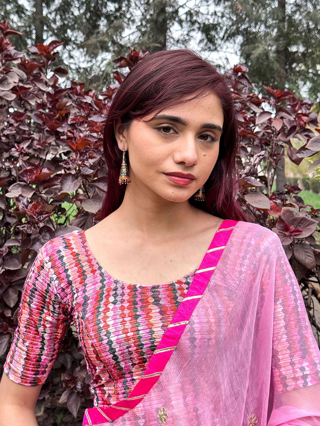 

Bindigasm's Advi Printed Saree Blouse, Pink