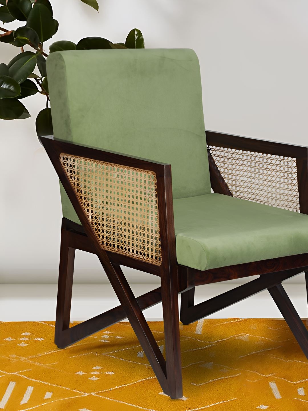 

GLOBALLY INDIAN Lime Green & Brown Accent Wooden Lounge Chair