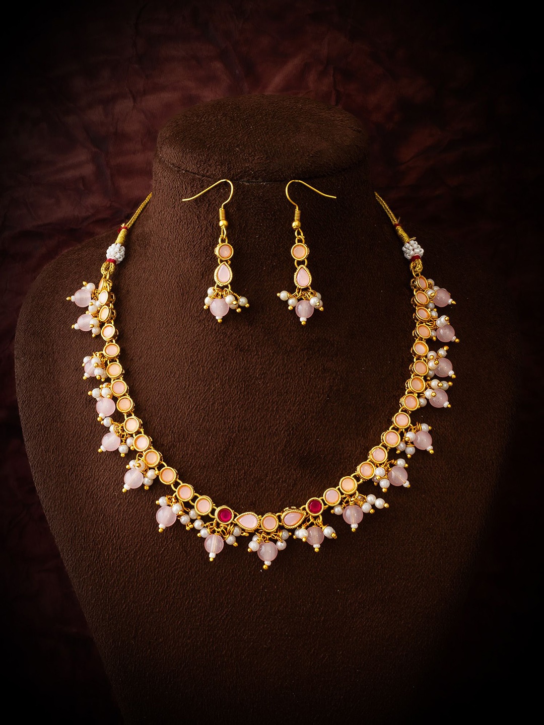 

Aadita Gold-Plated Artificial Stones Studded And Beaded Necklace & Earrings