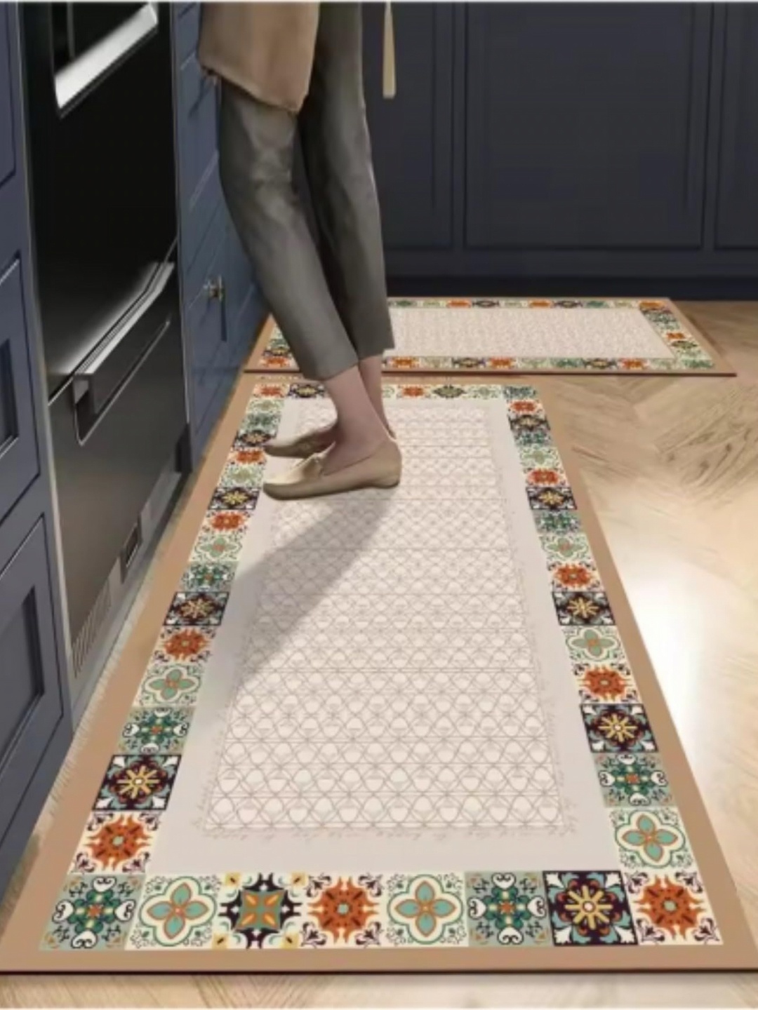 

HomeCloud Beige & Red 2-Pcs Geometric Printed Water Resistant Anti Skid Kitchen Mats
