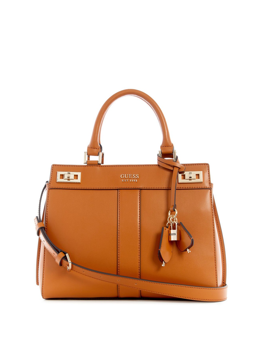 

GUESS PU Structured Satchel with Tasselled, Brown