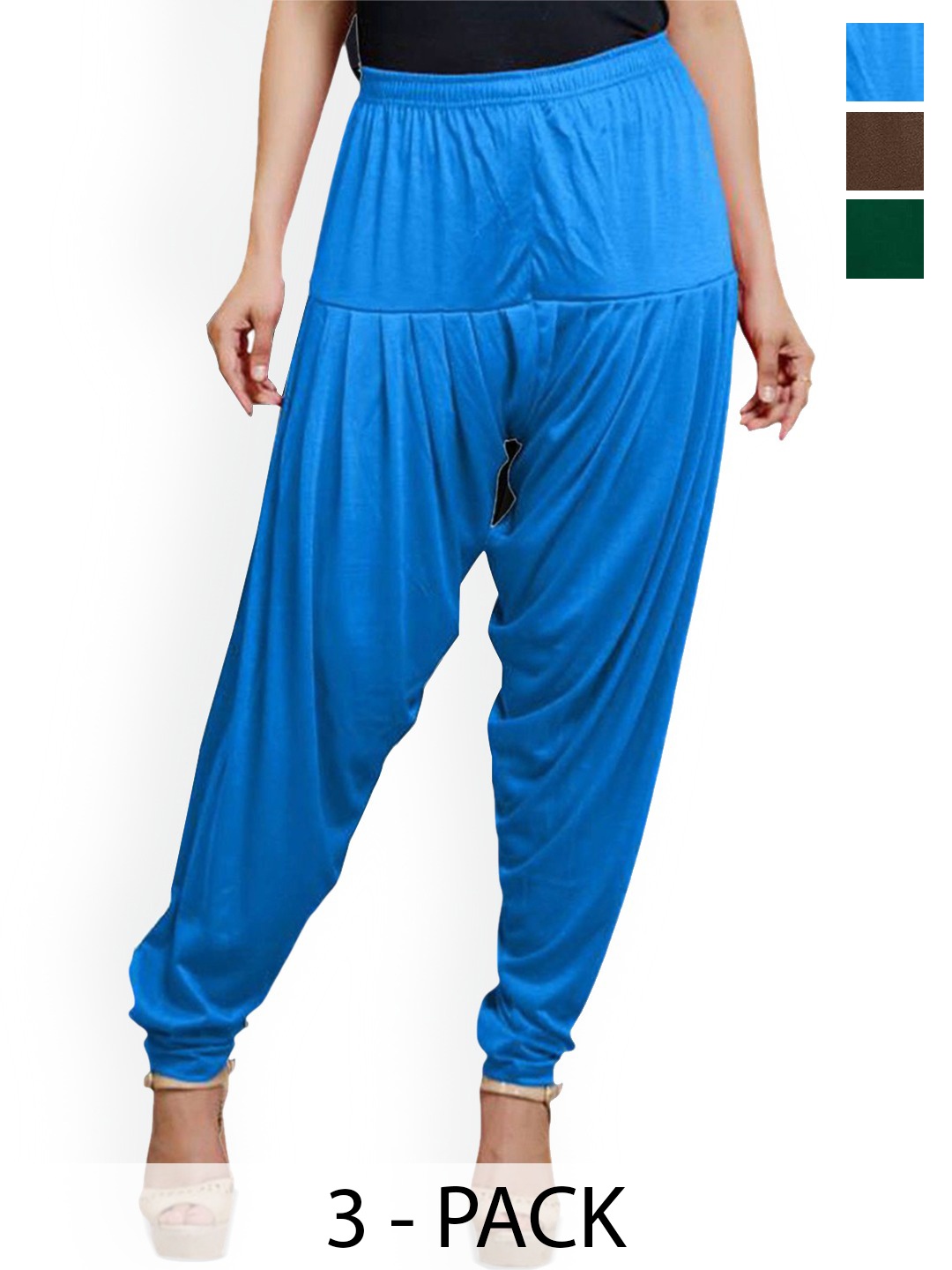 

AFRA GARMENTS Pack of 3 Mid-Rise Patiala, Blue