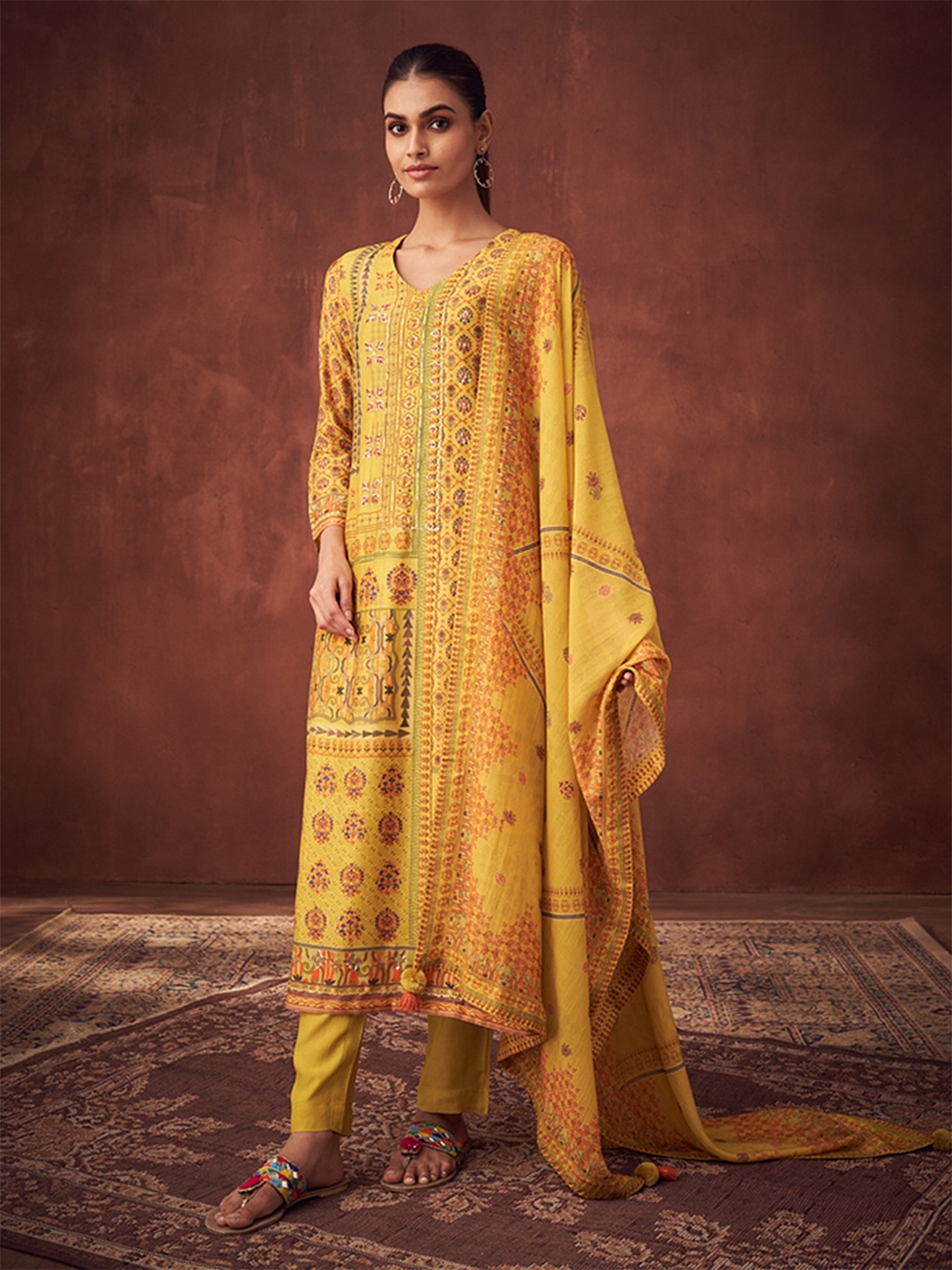 

SAUNDH Floral Printed Unstitched Dress Material, Yellow