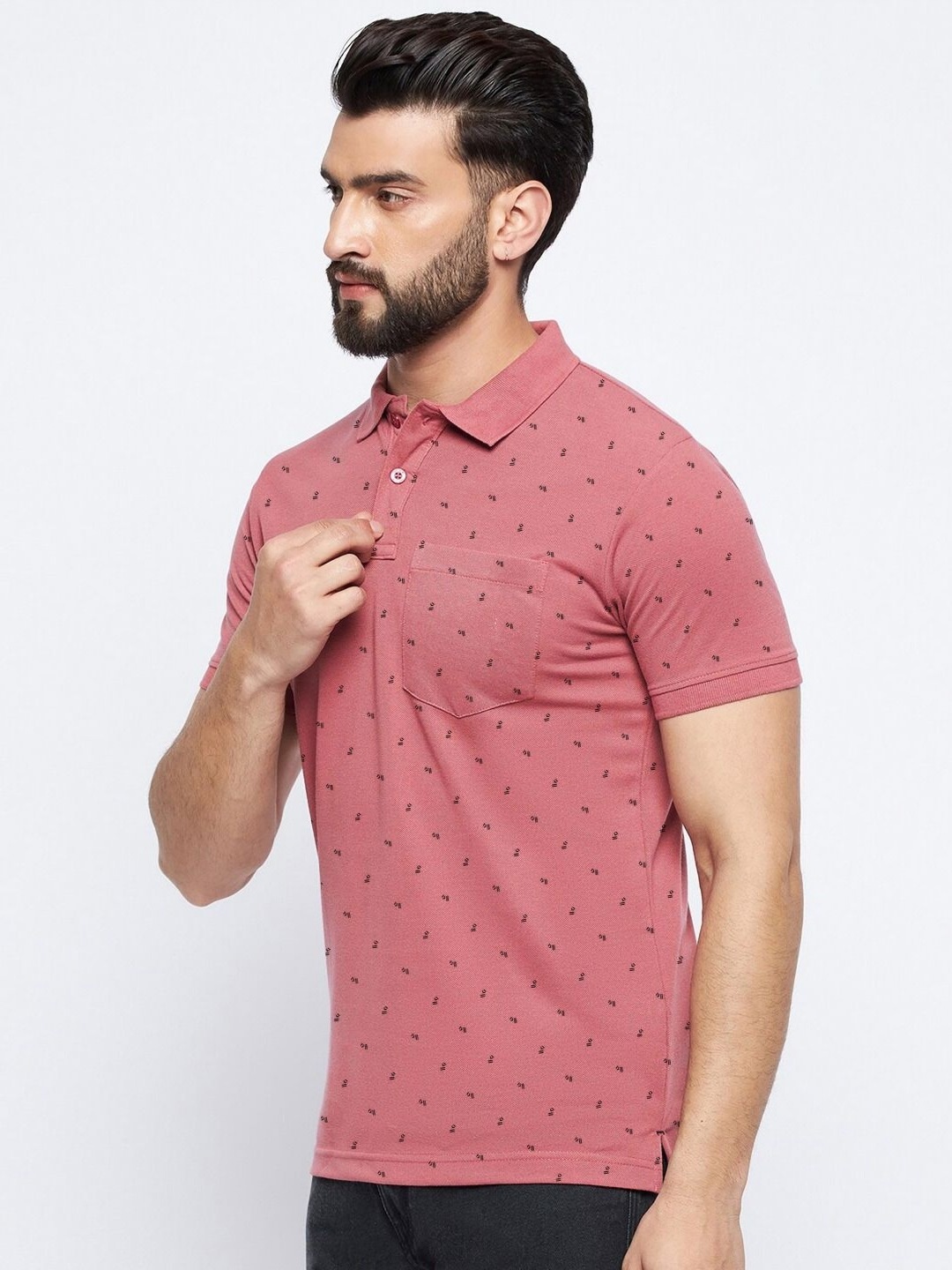 

MERRIMENT Men Conversational Printed Polo Collar Cotton T-shirt, Pink