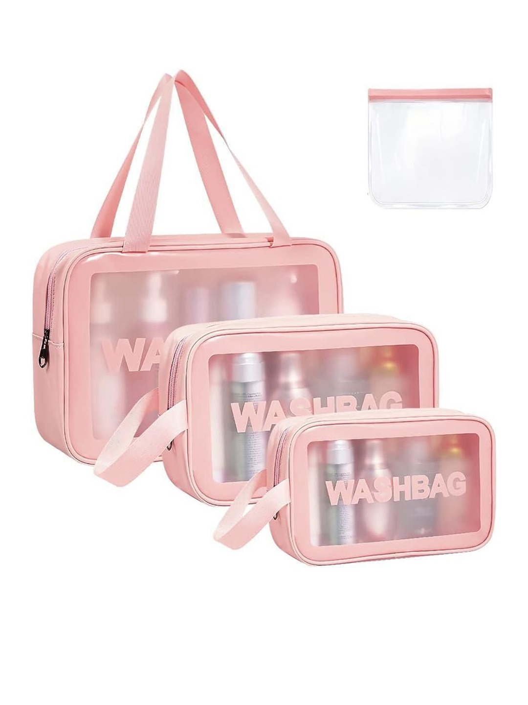 

RRK 3-Pcs Pink Printed Clear Waterproof Makeup Pouch